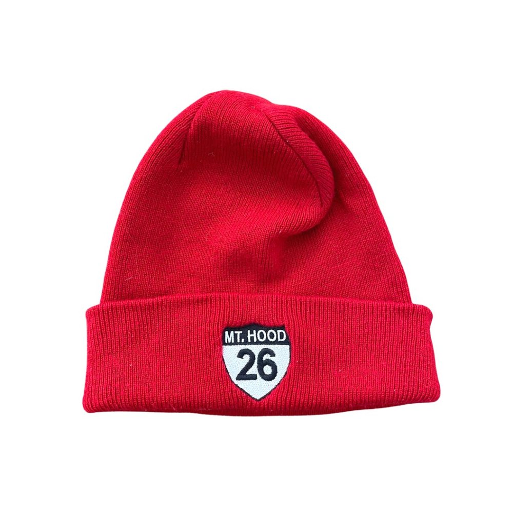 Port and Company Beanie Hat Red Knit Mt. Hood Highway 26 Oregon Snowboarding Ski - Picture 1 of 11